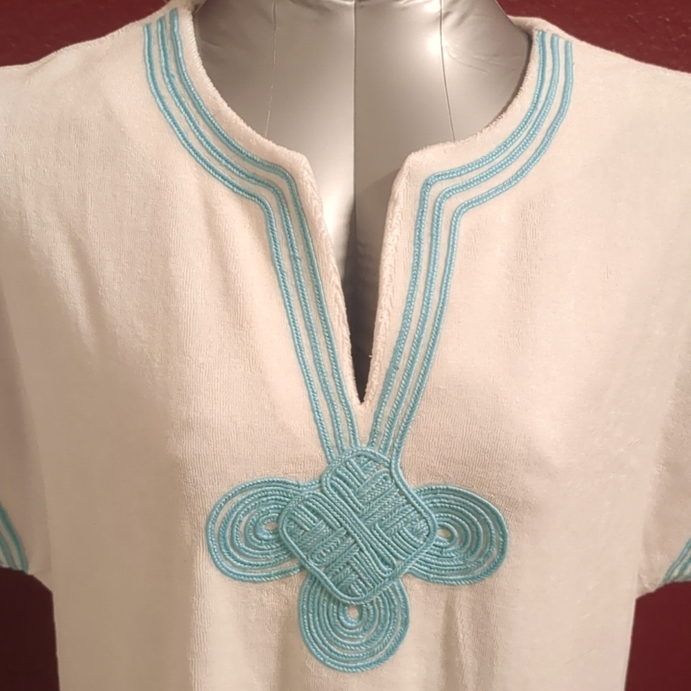 CABANA LIFE White/Mint Terry-Cover Up-Size M Essential-Short Sleeve UPF 50+ - Picture 4 of 8